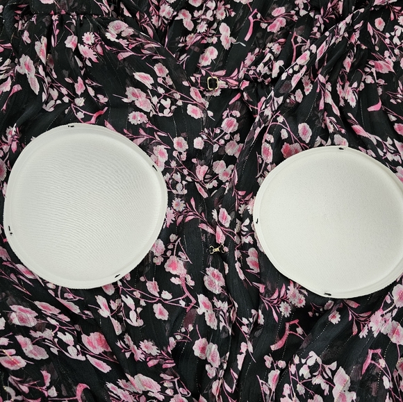 EUC Sabina Musayev Black Pink Metallic Floral Open Back Plunge V-Neck Maxi Dress - Picture 15 of 15